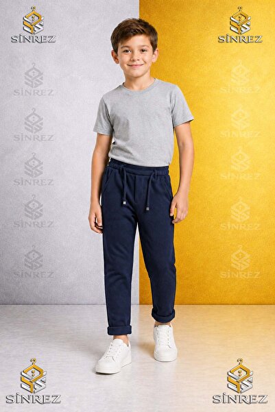 SİNREZ Pantaloni uni pentru băieți 3.MDL cu talie elastică din Lycra, stil cu...