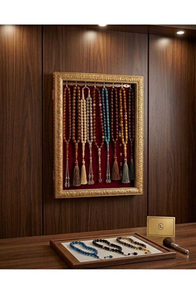 BEEJA Gold Detaylı Cam Kapaklı Duvara Askılı Tesbih veya Takı Sergileme Ünitesi