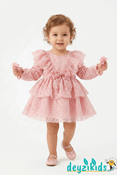 Deyzikids Dantel Fiyonklu Lola BABY Dress Elbise 6-9/9-12/12-18/18-24 Aylık 91