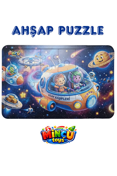 Minçu Toys 24 Parça Uzay Temalı Eğitici Çocuk Puzzle Yapboz (3-6 Yaş)