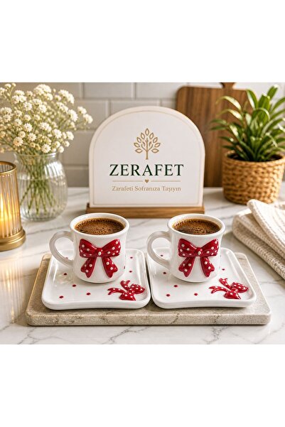 ZERAFET FİYONKLU 2 KİŞİLİK KAHVE FİNCANI TAKIMI (KIRMIZI)