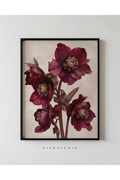 NinaStore Koyu Bordo Kırmızı Çiçek Tablosu - Çiçekli Duvar Sanatı - Cesur Ev ...