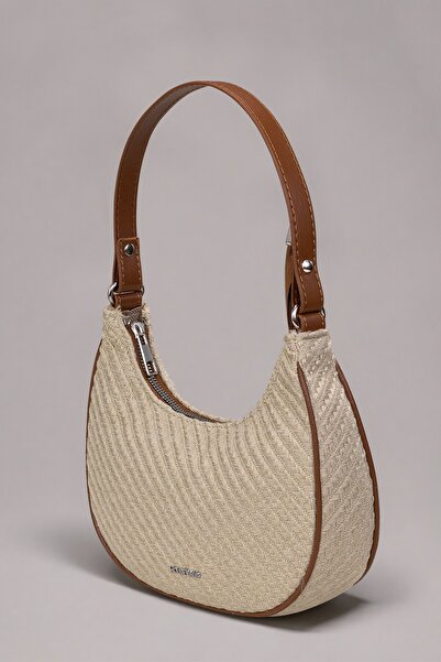 Housebags NATURAL CAPRI HASIR OMUZ ÇANTASI – PU DERİ DETAYLI
