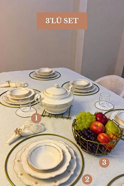 Edora Home Set od 3 mat zlatne 6-dijelne supla podloge, ovalne kuhinjske korp...