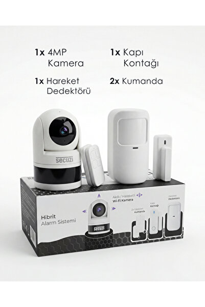 SECUZİ Akıllı Hibrit Alarm Sistemi - Yaşlı & Evcil Hayvan Dostu - Akıllı Kame...