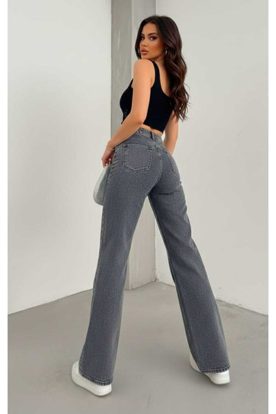 DRC trend Pvg High Waist Women's Smoked Casual Jeans Palazzo Lycra Wide Leg Trousers
