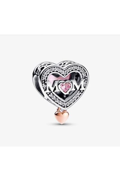 Hector&Co. Jewellery İki Renkli Kafes İçi Pembe Taşlı Anne Ve Kalp Charm S925...