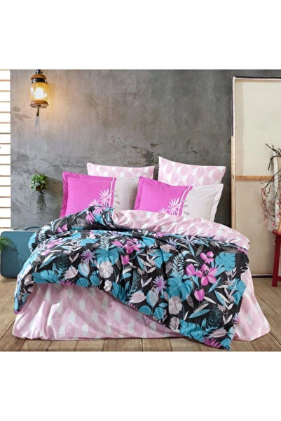 SORA HOME غطاء لحاف من بوبلين هوبى كينج سايز مونستيرا فوشيا