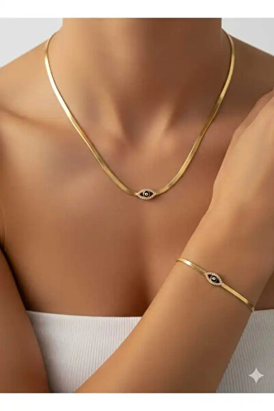 flamingo jewelery 925 Ayar Gözlü İtalyan Zincir Kolye Bileklik Set.rose.gold....