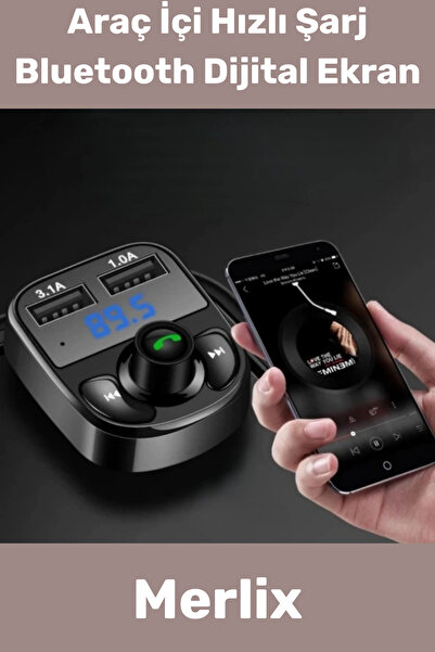 Merlix #AraçİçiBluetooth Hızlı Şarj Dijital Ekran Pratik Müzik Telefon QC 31A...