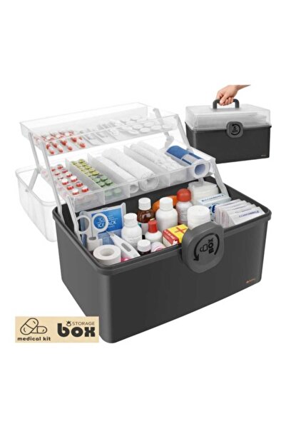 Ruhhy Organizator Medicamente Mare cu 2 Niveluri, Cutie Depozitare Pastile, T...