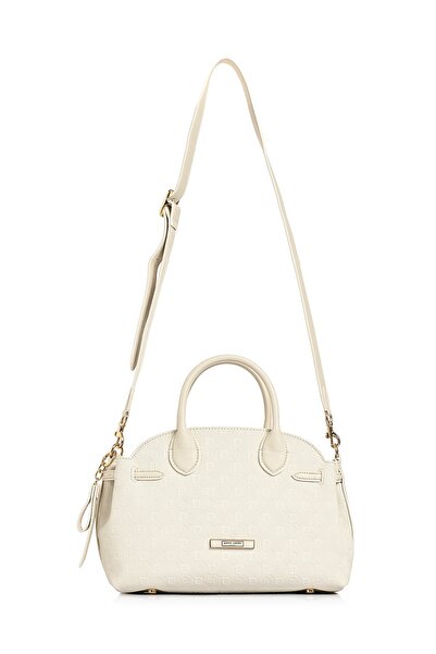 Pierre Cardin Women's White Patterned Adjustable Strap Zippered Shoulder Bag