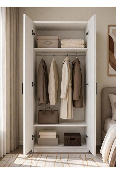 MODENZA %100 MDF Elbise Dolabı 2 Kapaklı - Beyaz