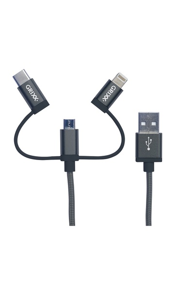 Grixx Καλώδιο δεδομένων Optimum - 3 σε 1 Micro USB/USB-C/8-pin, Αδειοδοτημένο...