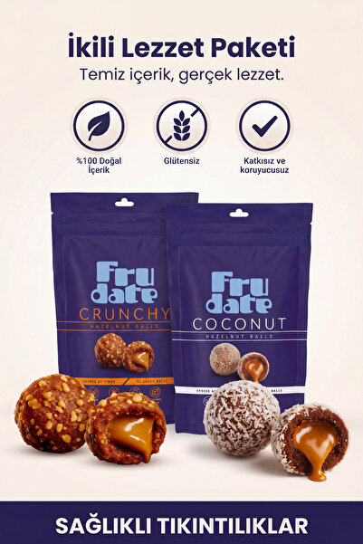 Frudate Crunchy & Coconut - 2'li Paket -Kıtır Kaplı ve Hindistan Cevizli Hurm...
