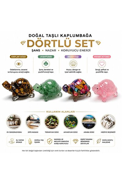 Agatella Tasarım Kaplan Gözü Aventurin Taşlı Pembe Kuvars 4’lü Doğal Taş Epok...