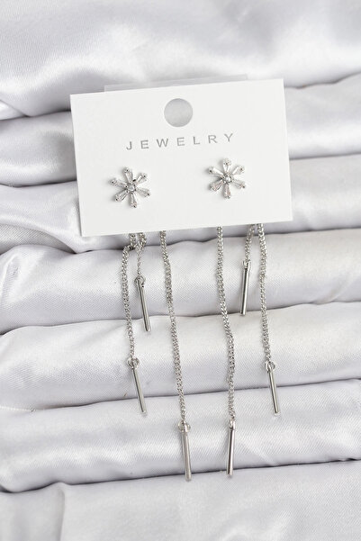 Generic Brand Flower Model Silver Brass Dangle Women's Earrings