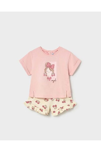 MAYORAL Kız Bebek Kiraz Desenli Şortlu Takım 6 Ay 4 Yaş PEMBE