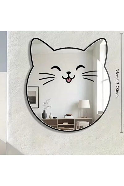 KÜÇÜK HAZİNE Mey İthalat® Kırılmaz Pleksi Gülen Kedi Duvar Aynası - 35x35 cm ...