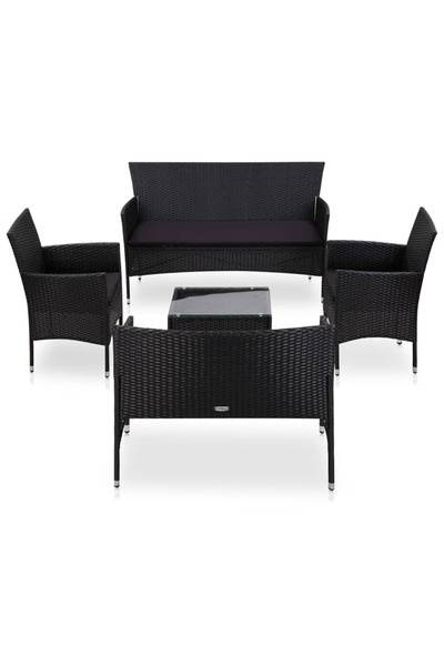vidaxl Set mobilier de gradina cu perne, 5 piese, negru, poliratan