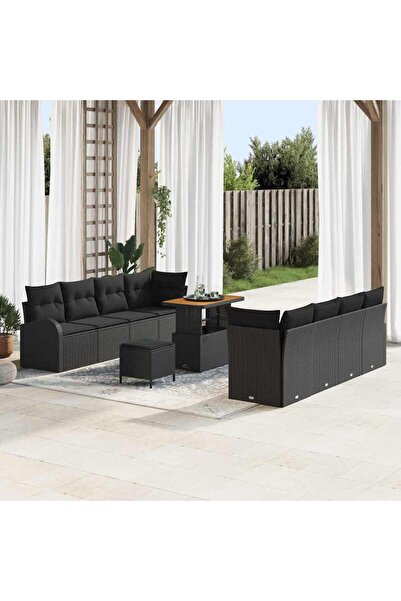 vidaxl Set de canapele pentru gradina cu perna 11 pcs Negru poliratan