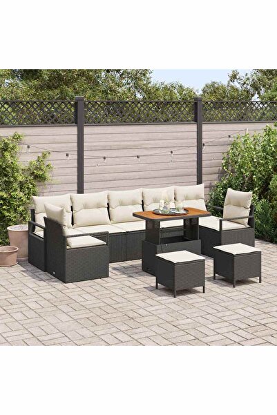 vidaxl Set de canapele pentru gradina cu perna 10 pcs Negru poliratan
