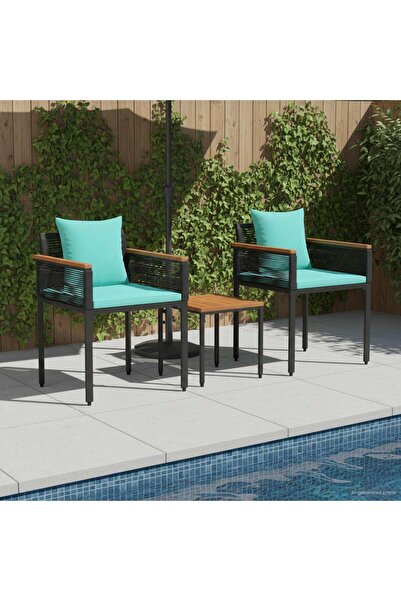 vidaxl Set de Mobilier pentru Exterior Negru si Turcoaz poliratan