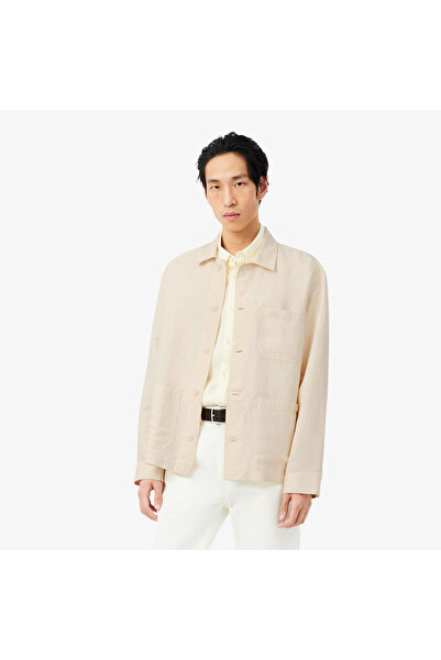 Lacoste Erkek Relaxed Fit Keten Bej Dış Gömlek
