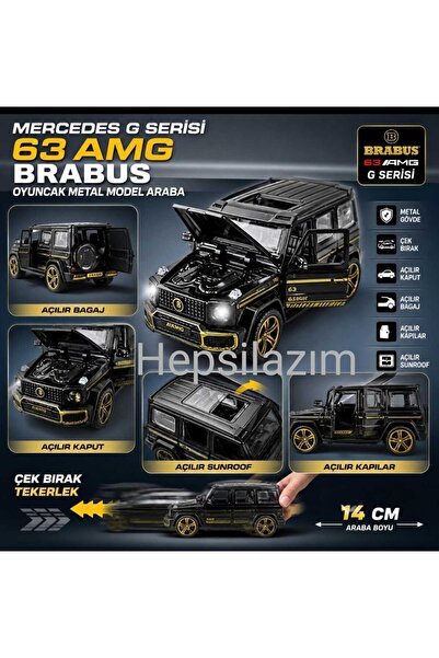 Hepsilazım G63 AMG Brabus Metal Oyuncak Araba Mercedes 14 Cm ÇekBırak Kaput B...