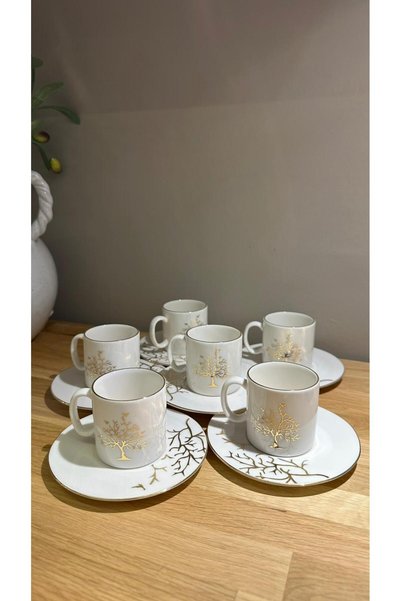 Miko Home & Garden Hayat Ağacı 12 Parça 6 Kişilik Altın Yaldızlı Porselen Kah...