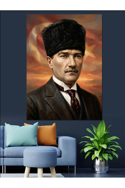 Artmeg Portret carismatic al lui Atatürk cu fundal roșu Pânză decorativă - Ta...