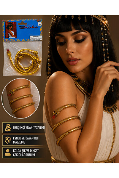 PARTİPORT Altın Yılan Kol Aksesuarı Bilezik Snake Arm Bracelet Cleopatra Kost...