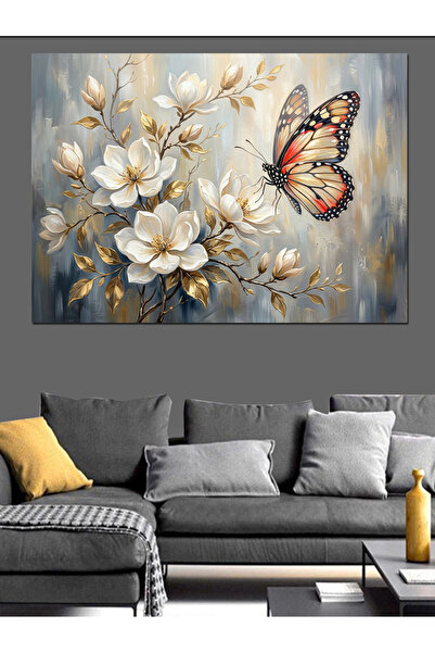 Artmeg O fluture colorată pe flori Pânză decorativă - Tablou din lemn MDF