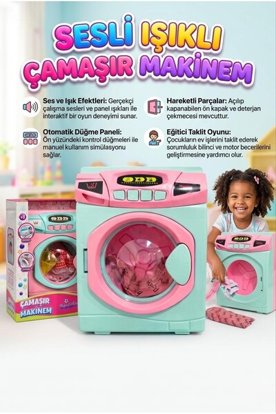 Tıfıl Toys Fonksiyonel Oyuncak Çamaşır Makinesi - 22 cm Büyük Boy Oyun Seti, ...