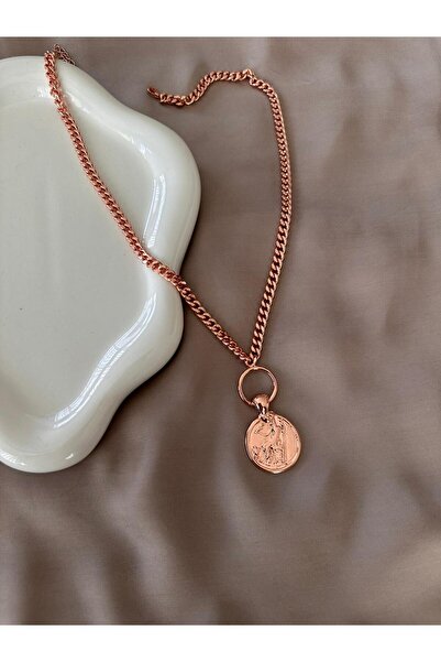 Twelve Medallion Model Copper Colored Steel Women's Necklace
