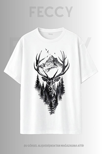 FECCY Premium μπλουζάκι με στάμπα ελαφιού με θέμα Hunter, Unisex Oversize Γυν...