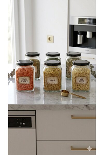 Dia 1600 ml Glass Food Storage Container Set with Labels - 6 Pieces Kitchen O...