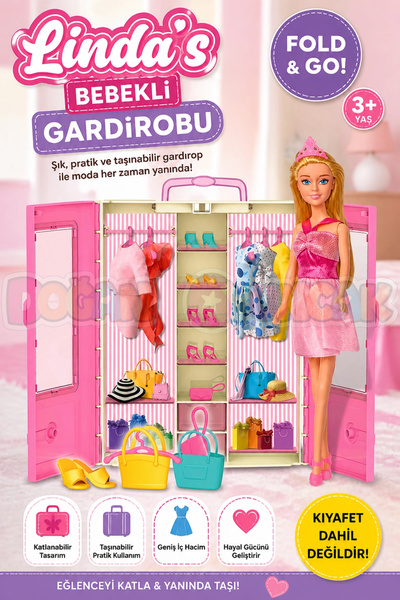 Doğan Oyuncak Dünyası Linda'nın Bebekli Gardırobu - Linda Dolap - Bebek Giysi...