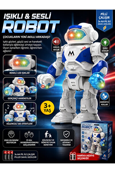 TRUST STORE Işıklı Sesli Robot Oyuncak Hareketli LED Gözlü Pilli Akıllı Robot...