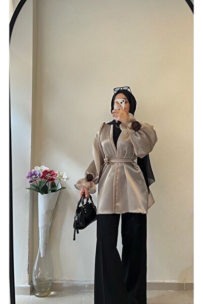 DİLEKBUTİK Bej rengi organze kimono