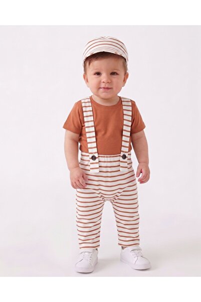 Kids Kingdom Cotton Striped Salopet with Snap Fasteners on the Shoulder for B...
