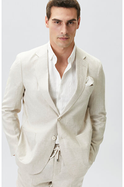 Network Bej Slim Fit Keten Takım