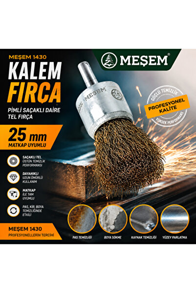 Meşem Kalem Fıçra Pimli Saçaklı Daire Kalem Tel Fırça 25 mm Matkap Uyumlu Kod...