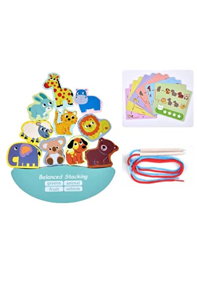 Stuniko ® Joc educativ din lemn 3-în-1 pentru copii, cu modele de animale, st...