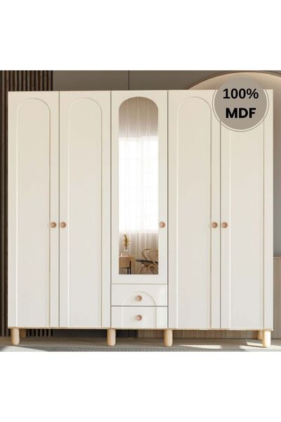 comiet Papatya 5 Kapak Mdf Ayaklı Tasarım Gardırop