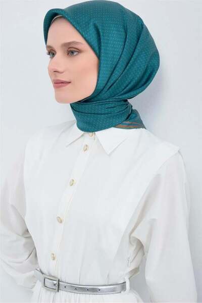 Armine Sura Pure Silk Scarf 9528 - 91 Blue Green Triangle Pattern