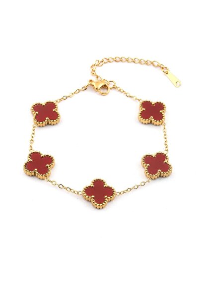 ÖZÇTAKI Çelik Gold Bordo Yonca Bileklik