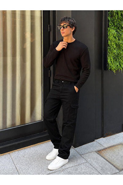 hacker Men's Casual Cotton Black Cargo Baggy Pants