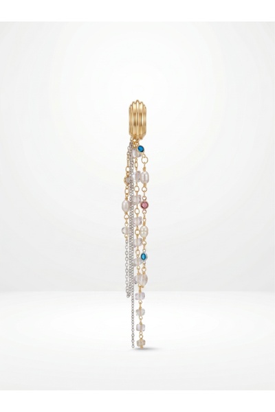 lissstudio Renkli Kristal Taşlı ve Zincir Sallantılı Earcuff Kıkırdak Küpesi