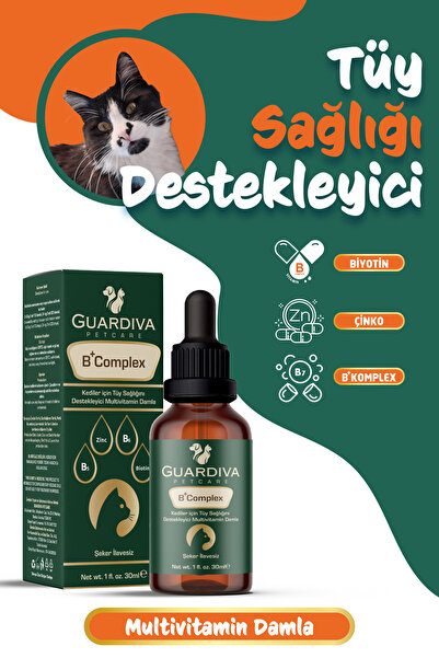GUARDİVA Kediler için Tüy Dökümünü Azaltan B Komplex Multivitamin 30 ml